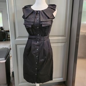 BCBG Paris  Black Midi Dress Buttoned  Front